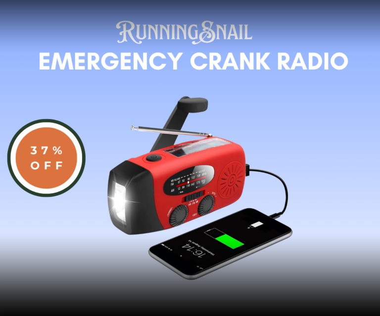 RunningSnail Emergency Crank Radio - NOAA Weather & Power Bank | NOW 37% OFF! 8 RunningSnail emergency crank radio with hand crank, solar panel, and LED flashlight