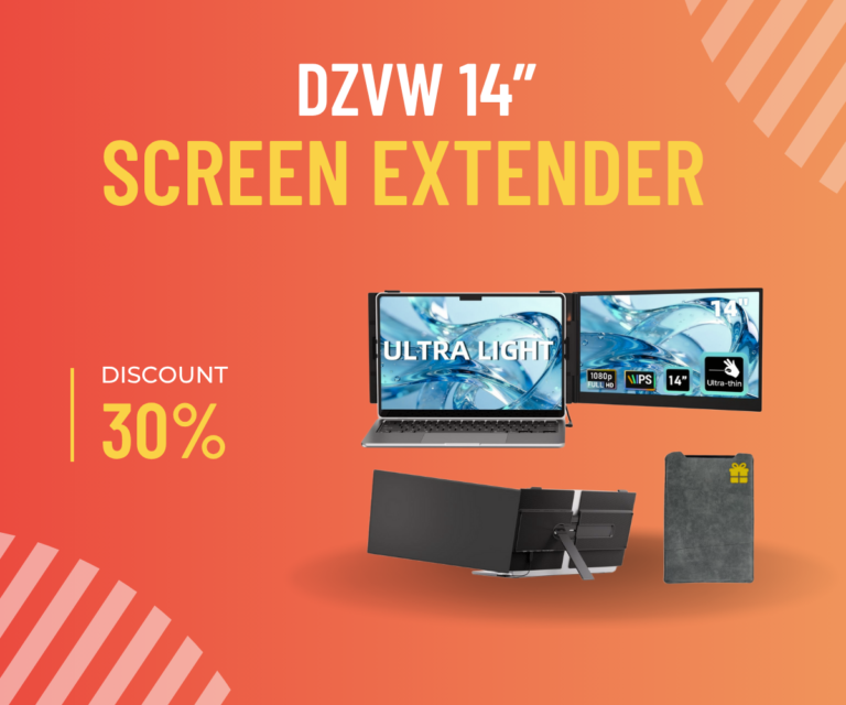 DZVW 14 inch ultra lightweight portable monitor attached to laptop