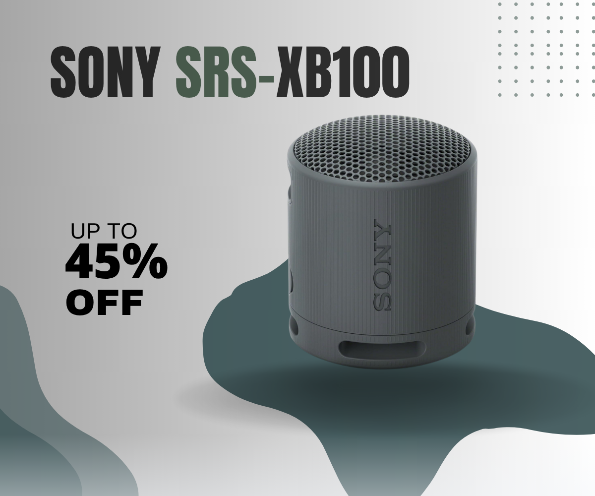 Sony SRS-XB100 wireless portable Bluetooth speaker in black – waterproof, compact, and powerful