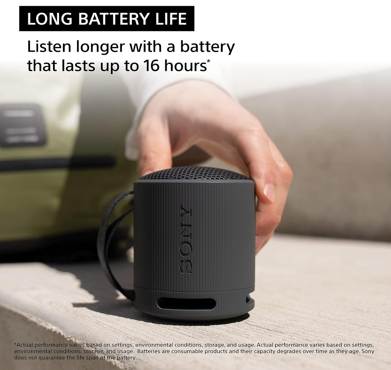Sony SRS-XB100 Speaker: Best Wireless Bluetooth Deal of 2025 – Now 45% OFF! 2 Sony SRS-XB100 wireless portable Bluetooth speaker in black, long battery feature
