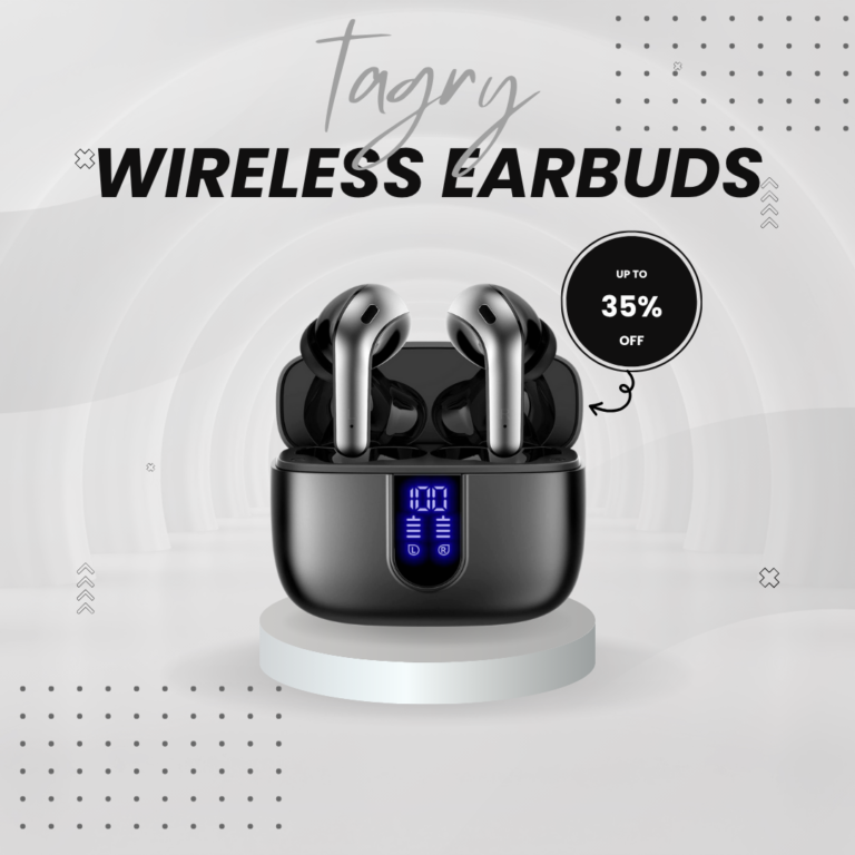 AGRY Bluetooth Earbuds in charging case with LED display