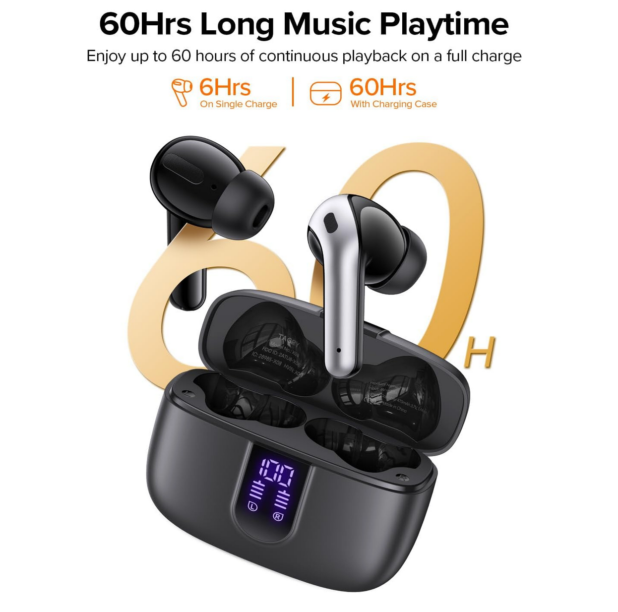 TAGRY Bluetooth Earbuds in charging case with LED display