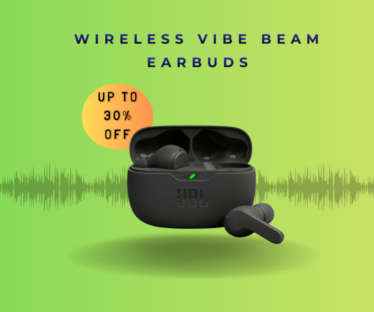 JBL Vibe Beam true wireless earbuds in black with charging case